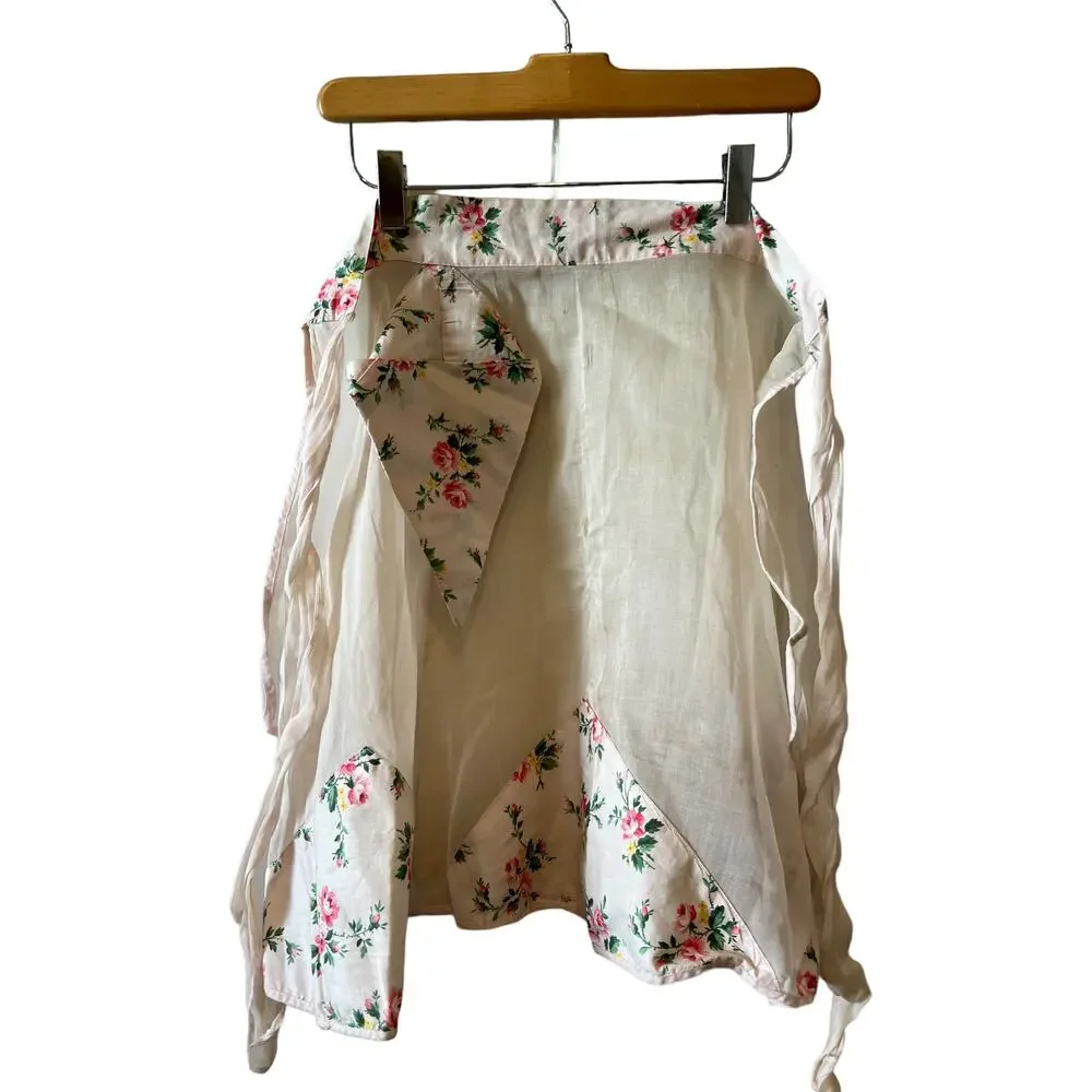Two Vintage 60s Sheer Half Aprons Pink Blue Floral Print